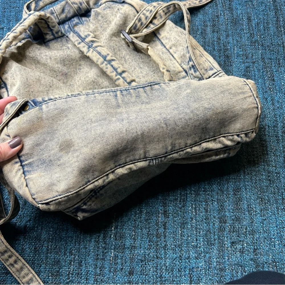 UO Deena & Ozzy Acid Washed Denim Distressed Backpack Retro 90s Style Vintage